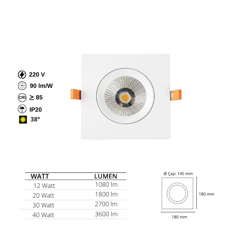 Siyah Kare Sıva Altı Spot Armatür 12W-20W-30W-40W