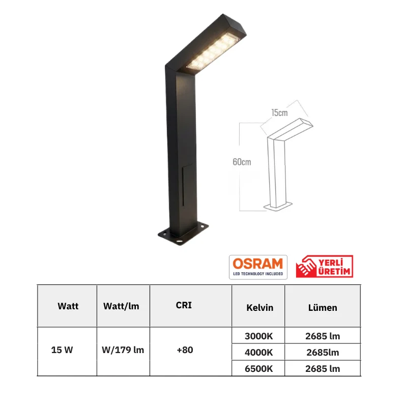 15W Osram LED Bahçe Bollard Aydınlatma