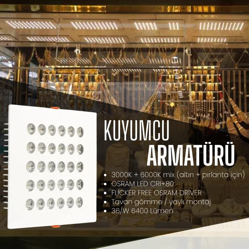 Özel Kuyumcu Armatürü 3000K + 6500K 36W 6400 lm