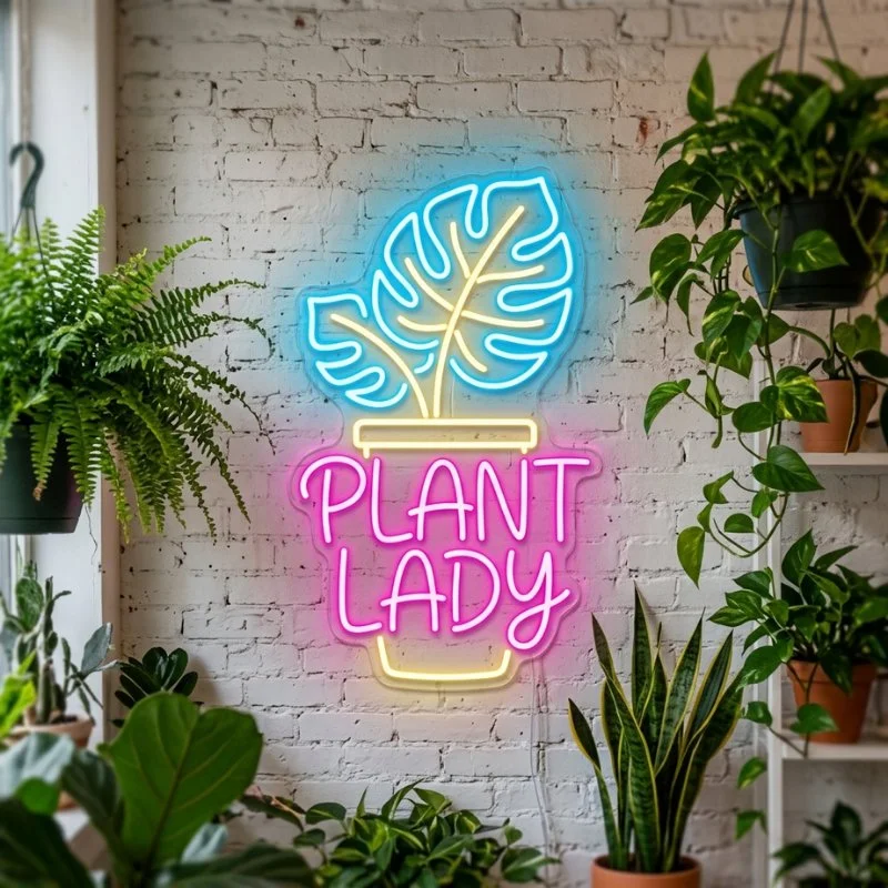Doğal Yaşam Neon LED Tabela PLANT LADY (Bitki Sever Kadın)